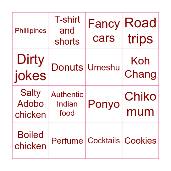 Mae’s Birthday Bingo Card