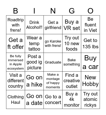 2024 Goals Bingo Card