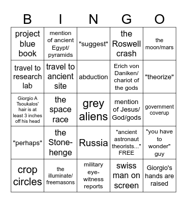Ancient Aliens BINGOOOO Bingo Card