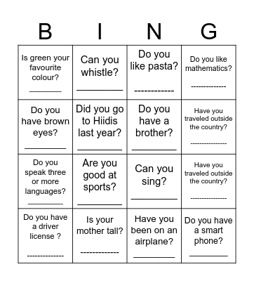 Find someone who says yes! Bingo Card