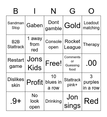 Sandman Bingo Card
