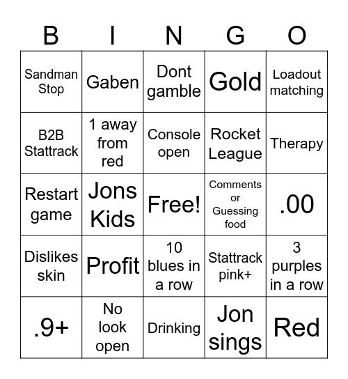 Sandman Bingo Card