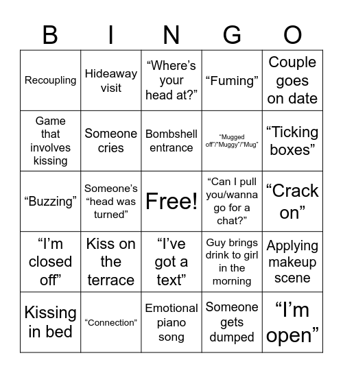 Love Island Bingo Card