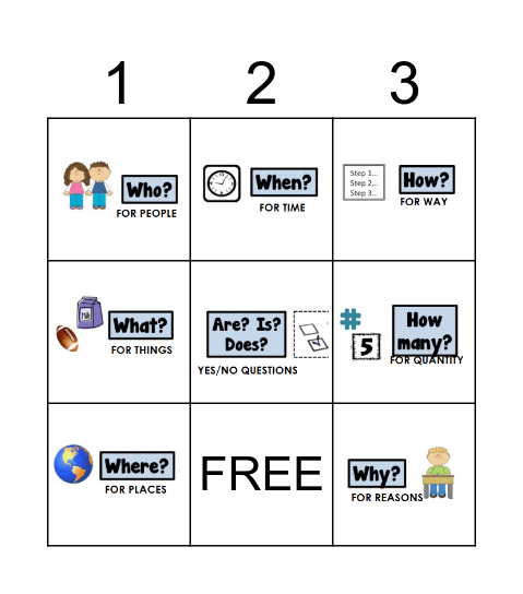 QUESTION WORDS Bingo Card