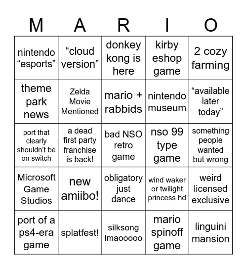 june 2024 nintendo direct Bingo Card