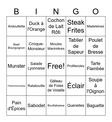 French Food Bingo Card