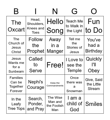 Musical Bingo Card