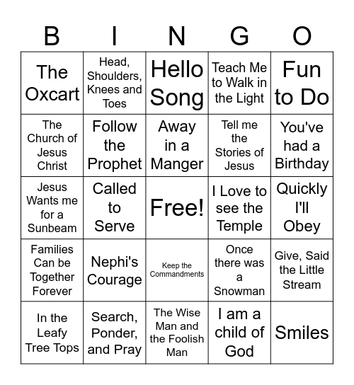 Musical Bingo Card