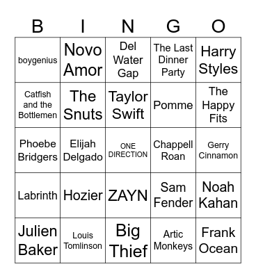 Aubrey’s Music Bingo Card