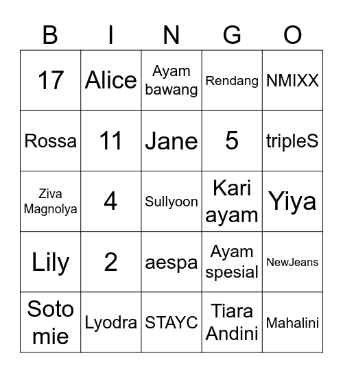 Sullyoon's Board Bingo Card