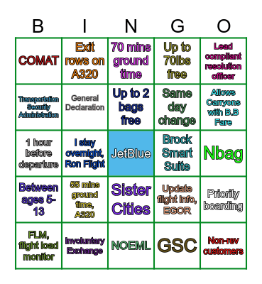 JETBLUE B6 Bingo Card