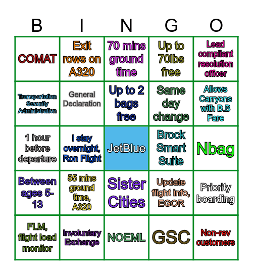 JETBLUE B6 Bingo Card