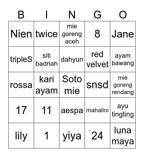 PUNYA SODA Bingo Card