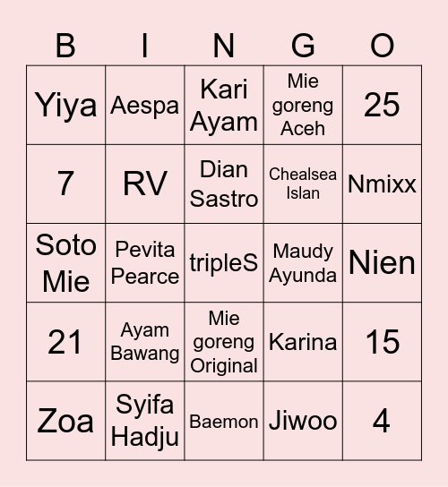 punya Karina Bingo Card