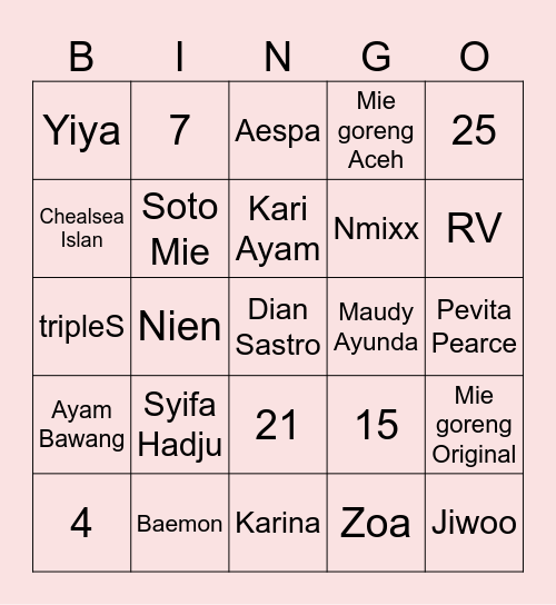 punya Karina Bingo Card