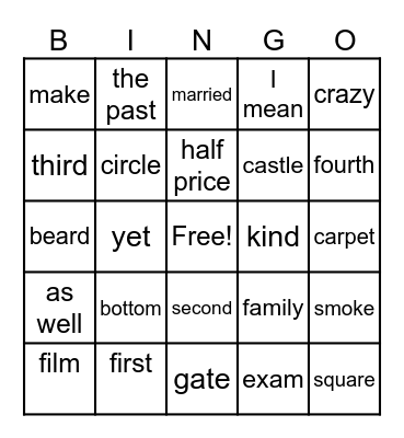 6th grade bingo Card