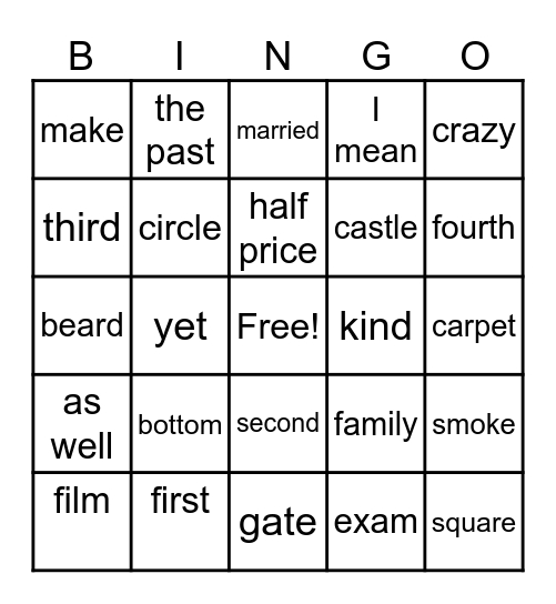 6th grade bingo Card