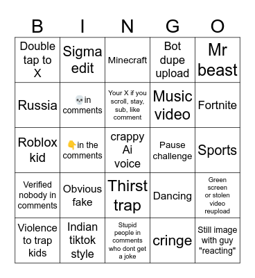 Shorts in general Bingo Card