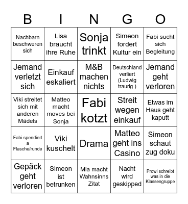 Maturareise 2024 Bingo Card