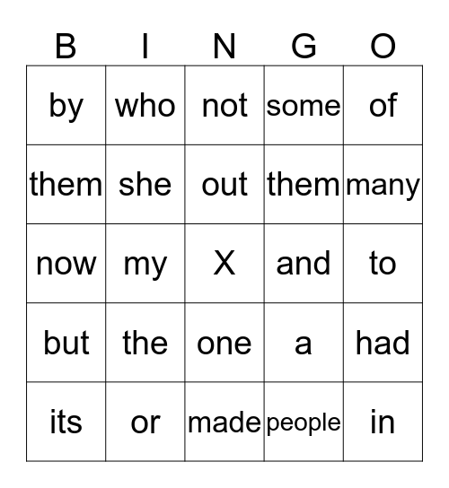 Maya's Sight Word Bingo Card