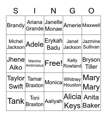 Musical Bingo Card