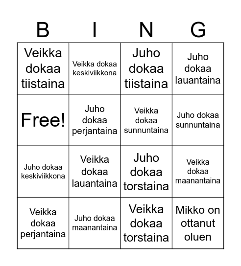 kuisti dokaa Bingo Card
