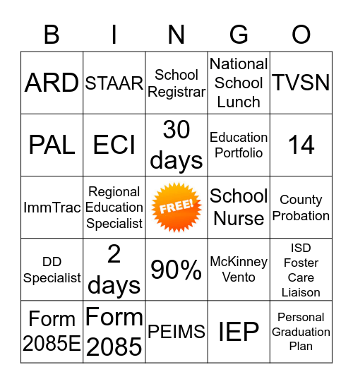 Education BINGO Card