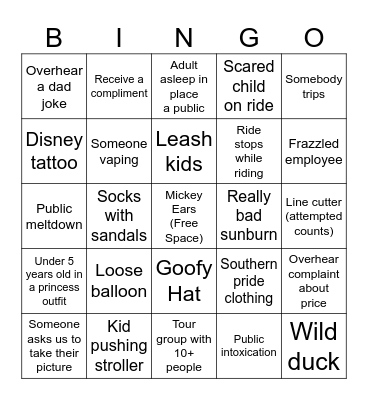 Disnayyy Bingo Card
