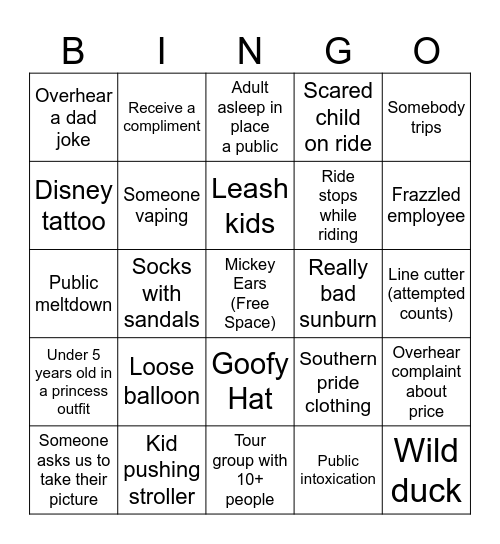 Disnayyy Bingo Card