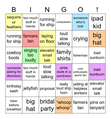 Cruise Ship Bingo Card