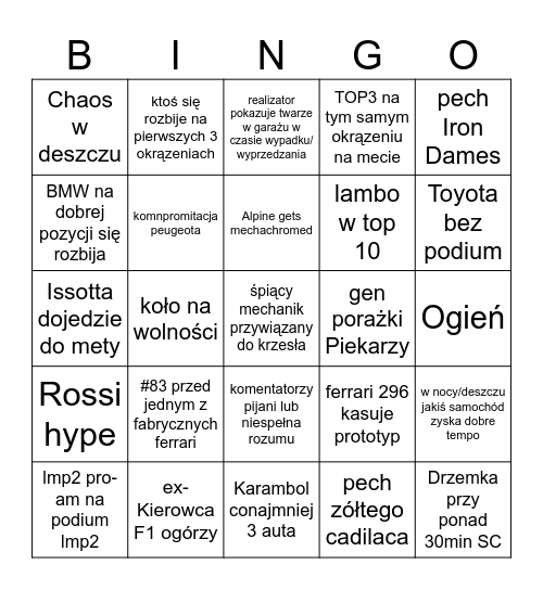 Le Mans 2024 Bingo Card