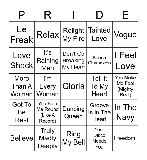 Musical Bingo - Pride Edition! Bingo Card