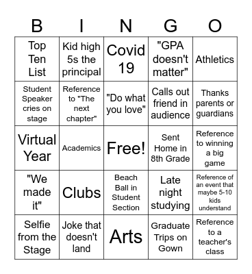 Graduation Ceremony Bingo Card