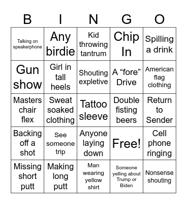 US Open Bingo Card