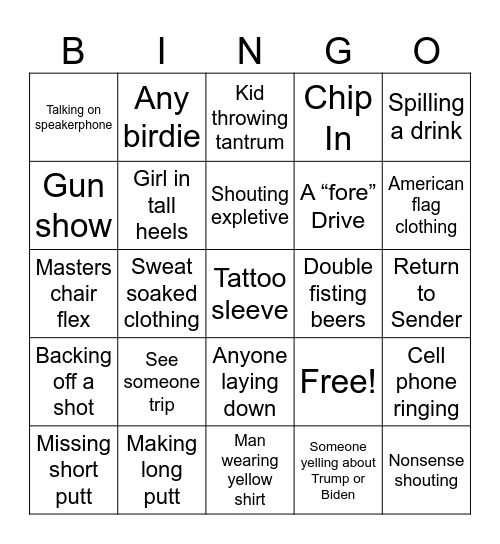 US Open Bingo Card
