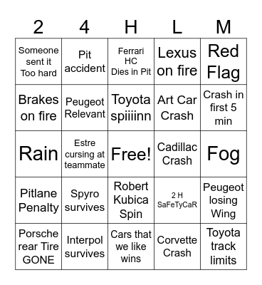 2024 24 Hours of Le Mans Bingo Card