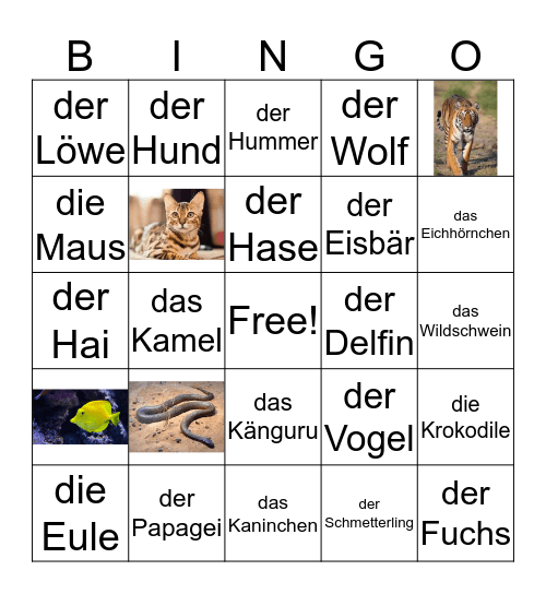 7S - Tiere Bingo Card