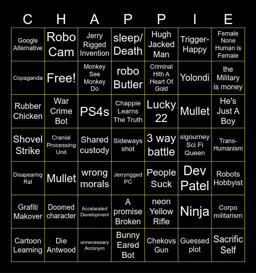Chappie playing bingo Card