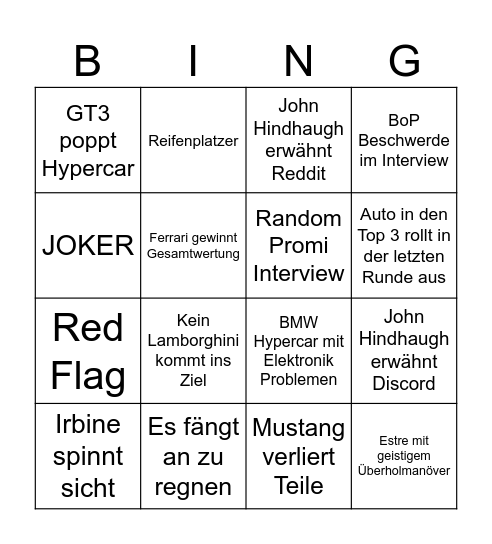 24h Le Mans 2024 Bullshit Bingo Card