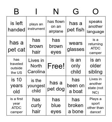 Getting to Know You Bingo Card