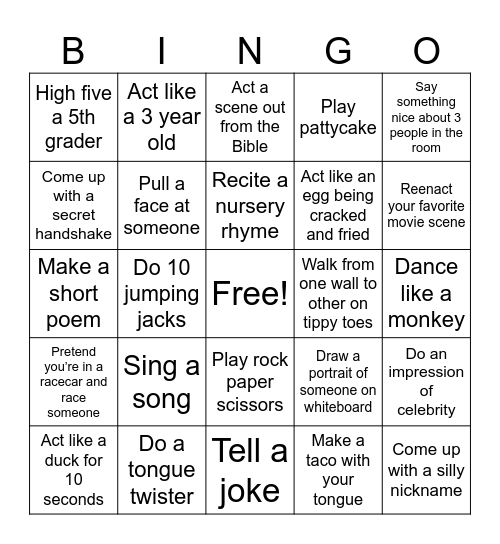 Activity bingo Card