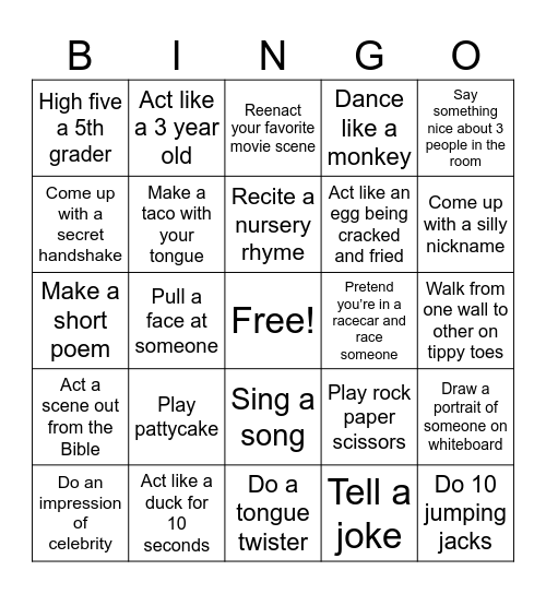 Activity bingo Card