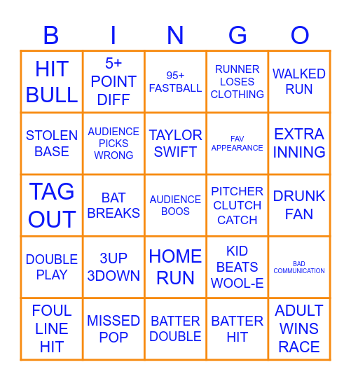 BASEBALL Bingo Card