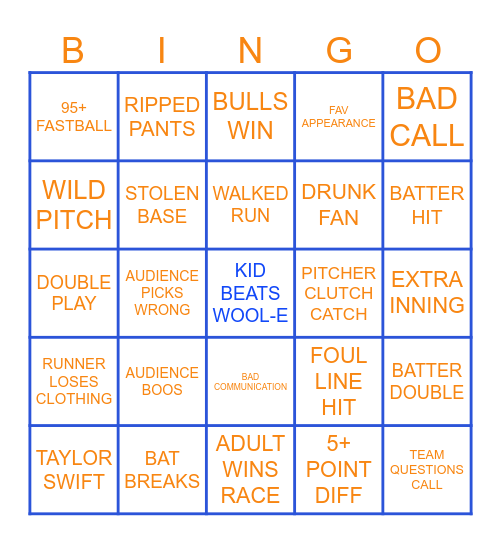 BASEBALL Bingo Card