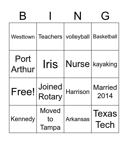 Hannah's BINGO Card