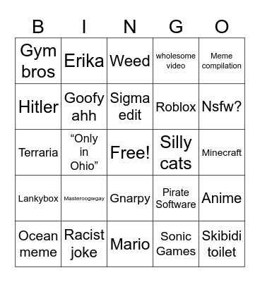 YouTube Shorts Bingo Card