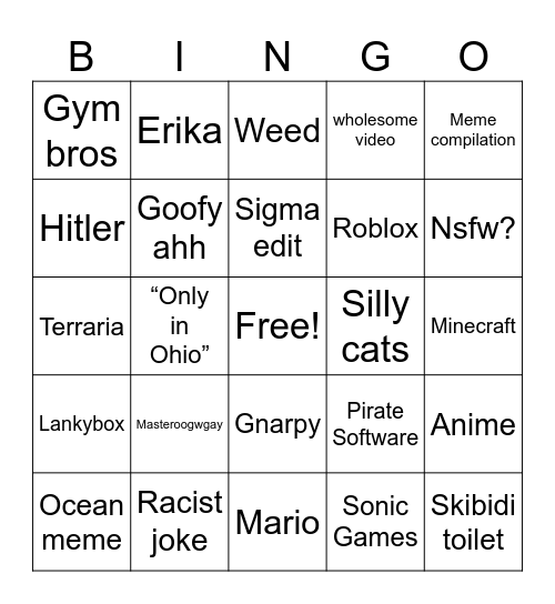 YouTube Shorts Bingo Card