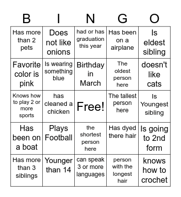Find the Person!! Bingo Card