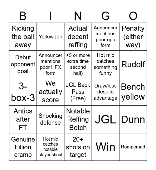 HFX Wanderers Bingo Card
