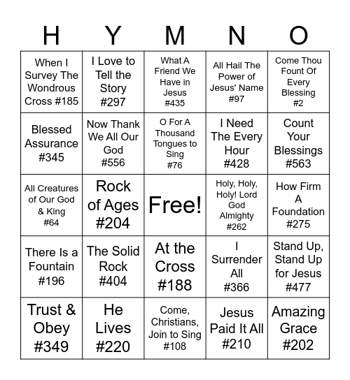 Hymn Bingo 6/30/24 Bingo Card